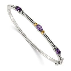 Eros Shey Couture Sterling Silver with 14K Accent Antiqued Oval Amethyst Hinged Bangle