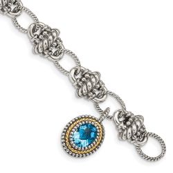 Thorne Shey Couture Sterling Silver with 14K Accent 7.5 Inch Antiqued Oval Light Swiss Blue Topaz Bracelet