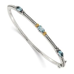 Evadne Shey Couture Sterling Silver with 14K Accent Antiqued Oval Sky Blue Topaz Bangle