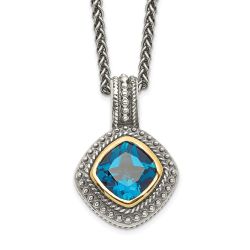 Starlit Shore Refined Grove Shey Couture Sterling Silver with 14K Accent 18 Inch Antiqued Cushion Bezel London Blue Topaz Necklace