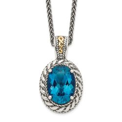 Summer Violet Timeless Opus Shey Couture Sterling Silver with 14K Accent 18 Inch Antiqued Oval London Blue Topaz Hinged Bail Necklace