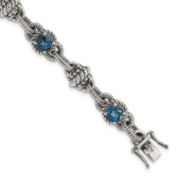 Liora Shey Couture Sterling Silver 7.75 inch Antiqued Round London Blue Topaz Bracelet