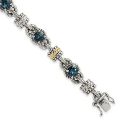 Aurum Shey Couture Sterling Silver with 14K Accent 7.25 Inch Antiqued Round London Blue Topaz Bracelet