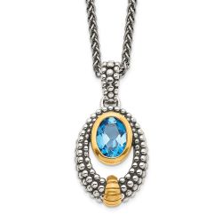 Iridescent Iris Shey Couture Sterling Silver Gold-tone Flash Gold-plated Antiqued Oval London Blue Topaz 18 inch Necklace