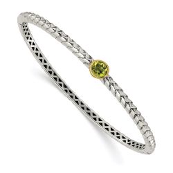 Nocturne Shey Couture Sterling Silver with 14K Accent Peridot Round Bezel Hinged Bangle Bracelet