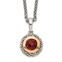 Winter Cascade Shey Couture Sterling Silver with 14K Accent 18 Inch Antiqued Checkerboard Round Bezel Garnet Necklace