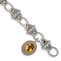 Vara Shey Couture Sterling Silver with 14K Accent 7.75 Inch Antiqued Oval Citrine Bracelet