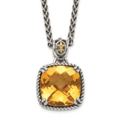 Summer Willow Shey Couture Sterling Silver with 14K Accent 18 Inch Antiqued Checkerboard Cushion Citrine Necklace