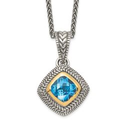 Subtle Sky Cool Violet Shey Couture Sterling Silver with 14K Accent 18 Inch Antiqued Cushion Bezel Sky Blue Topaz Necklace