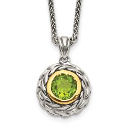 Emerald Comet Shey Couture Sterling Silver with 14K Accent 18 Inch Antiqued Round Bezel Peridot Necklace