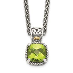 Radiant Equinox Shey Couture Sterling Silver with 14K Accent 18 Inch Antiqued Cushion Peridot Necklace