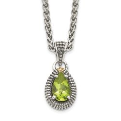 Winter Solstice Refined Oak Shey Couture Sterling Silver with 14K Accent 18 Inch Antiqued Pear Shaped Peridot Necklace