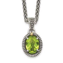 Amber Meadow Subtle Star Shey Couture Sterling Silver with 14K Accent 18 Inch Antiqued Peridot Oval Necklace