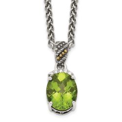 Iridescent Moon Sunlit Aurora Shey Couture Sterling Silver with 14K Accent 18 Inch Antiqued Oval Peridot and Diamond Necklace
