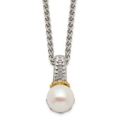 Spring Ridge Shey Couture Sterling Silver Rhodium-plated with 14K Accent 18 Inch 8-9mm Freshwater Cultured Pearl Necklace