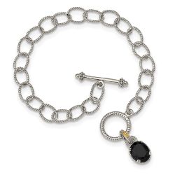 Isen Shey Couture Sterling Silver Rhodium-plated with 14K Accent 7.5 Inch Black Onyx Toggle Bracelet