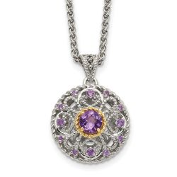  Maple Shey Couture Sterling Silver with 14K Accent 18 Inch Round Amethyst Necklace