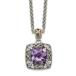 Moonlit Zephyr Shey Couture Sterling Silver with 14K Accent 18 Inch Antiqued Cushion Amethyst Necklace