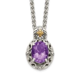 Autumn Cove Shey Couture Sterling Silver with 14K Accent 18 Inch Antiqued Oval Amethyst Necklace