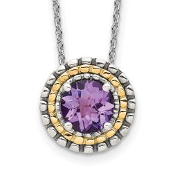 Bold Anthem Shey Couture Sterling Silver with 14K Accent 18 Inch Antiqued Round Amethyst Necklace