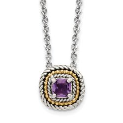 Dawn Pebble Dusk Cove Shey Couture Sterling Silver with 14K Accent 18 Inch Antiqued Cushion Amethyst Necklace