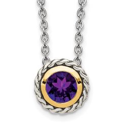 Arden Shey Couture Sterling Silver with 14K Accent 18 Inch Antiqued Round Bezel Amethyst Necklace