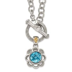 Emerald Equinox Radiant Cascade Shey Couture Sterling Silver Rhodium-plated with 14K Accent 18 Inch Round Light Swiss Blue Topaz and Diamond Toggle Necklace