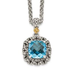 Soft Serenade Sculpted Mesa Shey Couture Sterling Silver with 14K Accent 18 Inch Antiqued Blue Topaz Necklace