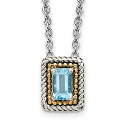 Graceful Serenade Shey Couture Sterling Silver with 14K Accent 18 Inch Emerald-cut Antiqued Light Swiss Blue Topaz Necklace