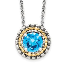 Gentle Lily Shey Couture Sterling Silver with 14K Accent 18 Inch Antiqued Round Light Swiss Blue Topaz Round Necklace