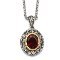 Noble Prelude Shey Couture Sterling Silver with 14K Accent 18 Inch Antiqued Oval Garnet Necklace