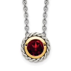 Lustrous Birch Shey Couture Sterling Silver with 14K Accent 18 Inch Antiqued Round Bezel Garnet Necklace