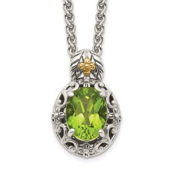 Timeless Moon Moonlit Valley Shey Couture Sterling Silver with 14K Accent 18 Inch Antiqued Oval Peridot Necklace