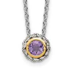 Dusk Jasmine Shey Couture Sterling Silver Antiqued with 14K Accent 18 Inch Antiqued Round Bezel Pink Quartz Necklace