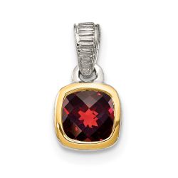 Gentle Willow Shey Couture Sterling Silver Rhodium-plated with 14k Accent Polished Cushion-cut Garnet Pendant