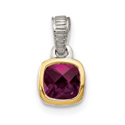 Regal Meadow Shey Couture Sterling Silver Rhodium-plated with 14k Accent Polished Cushion-cut Rhodolite Garnet Pendant