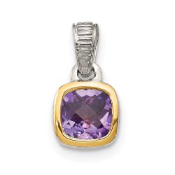 Winter Moon Shey Couture Sterling Silver Rhodium-plated with 14k Accent Polished Cushion-cut Amethyst Pendant