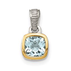 Emerald Lily Silken Prelude Shey Couture Sterling Silver Rhodium-plated with 14k Accent Polished Cushion-cut Aquamarine Pendant