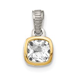 Rosy Ember Shey Couture Sterling Silver Rhodium-plated with 14k Accent Polished Cushion-cut White Topaz Pendant