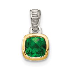 Emerald Jasmine Pure Ember Shey Couture Sterling Silver Rhodium-plated with 14k Accent Polished Cushion-cut Created Emerald Pendant