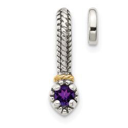 Spring Oak Sculpted Halo Shey Couture Sterling Silver Antiqued with 14k Accent Polished Amethyst Chain Slide Pendant