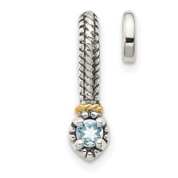 Whisper Echo Shey Couture Sterling Silver Antiqued with 14k Accent Polished Aquamarine Chain Slide Pendant
