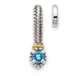 Polished Jasmine Shey Couture Sterling Silver Antiqued with 14k Accent Polished Blue Topaz Chain Slide Pendant