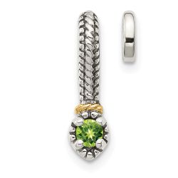 Sleek Camellia Soft Lily Shey Couture Sterling Silver Antiqued with 14k Accent Polished Peridot Chain Slide Pendant
