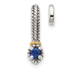 Sable Shey Couture Sterling Silver Antiqued with 14k Accent Polished Created Sapphire Chain Slide Pendant