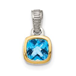 Modern Jasmine Sleek Violet Shey Couture Sterling Silver Rhod-plated with 14k Accent Polished Cushion-cut Light Swiss Blue Topaz Pendant