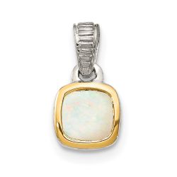 Majestic Meadow Whisper Grove Shey Couture Sterling Silver Rhodium-plated with 14k Accent Polished Cushion-cut Milky Opal Pendant