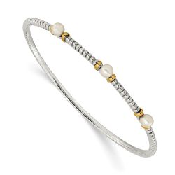 Valora Shey Couture Sterling Silver with 14K Accent 4.5mm Freshwater Cultured Button Pearl Slip-on Bangle Bracelet