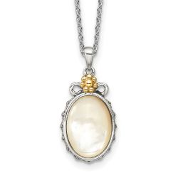 Silken Lotus Shimmering Moon Shey Couture Sterling Silver with 14K Accent 18 Inch Floral Oval Mother Of Pearl Necklace