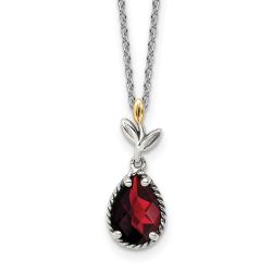 Classic Opus Tranquil Breeze Shey Couture Sterling Silver with 14K Accent 18 Inch Antiqued Leaves with Pear Shaped Checkerboard Garnet Necklace with 2 Inch Extender